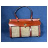John Romain Leather and Woven Canvas Handbag with