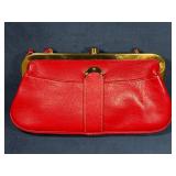Roger Van S. Red Leather Handbag with Gold-Tone Me