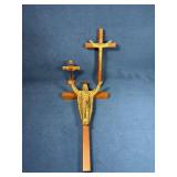 Three Wooden Crosses with Metal Figures from Sacre