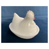 White Milk Glass Hen on Nest Covered Dish
