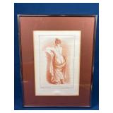 Framed 14" x 11" Etching by Pequegnot, Louvre Chal