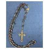 Rosary with Wooden Beads, Metal Cross, and German