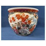 Hand-Painted Porcelain Jardiniere with Bird and Fl