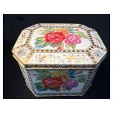 Octagonal Colored Floral Decorative Tin with Lid