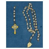 Gold-Tone Rosary with INRI Crucifix and Clear Bead