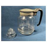 Vintage Glass Pitcher with Metal Lid and Black Han