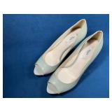 Prada Milano Beige Patent Leather Peep-Toe Heels,