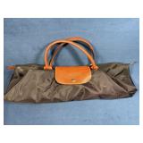 Longchamp 1948 Black Nylon and Brown Leather Tote
