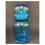 Blue Glass Apothecary Jar with Matching Lid, Made