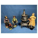 Folk Art Figures with Cast Iron Stove and Accessor