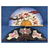 Two Decorative Folding Fans: Painted and Lace Desi