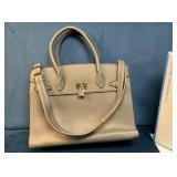 Gray Faux Leather Handbag With Gold-Tone Accents a