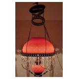 Hanging Pink Quilted Glass Lamp With Brass-and-Cry