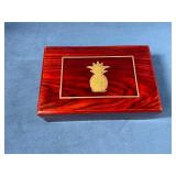 Wooden Box With Pineapple Design and Velvet-Lined