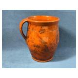 5-Inch Diameter, 6-Inch Tall Redware Pottery Mug w