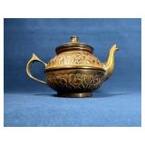 Embossed Brass Teapot with Floral Motif and Goose-