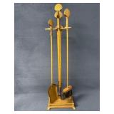 Brass Fireplace Tool Set with Shell Motif and Stan