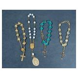 Four Christian Rosaries with Beads and Metal Cross