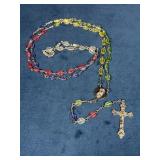 Multi-Colored Glass Bead Rosary with Metal Crucifi