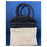 Woven Handbags Lot: Black Lucite Beaded Tote and W