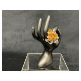 Size 8 Peacock Cocktail Ring with Orange Stones