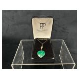 14K Gold Necklace With Green Heart Pendant by Perl