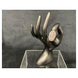 Rhinestone-Embellished Oval Ring, Size 7