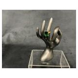 Gold-Tone Ring With Rectangular Green Stone, Size