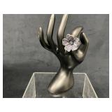Silver-Tone Flower Ring with Purple Rhinestones
