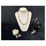 Silver Jewelry Set With Necklace, Bracelet, Earrin