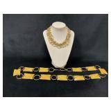 Gold-Tone Multi-Strand Pearl Necklace and Metal Li
