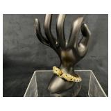 Gold-Tone Hinged Bracelet With Clear Rhinestone Ac