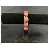 Gold-Tone Link Bracelet with Opaque Pink Stones