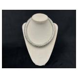 Sterling Silver Braided Necklace with Textured Cla