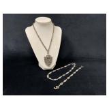 Silver-Tone Necklace, Bracelet, and Pendant Set wi