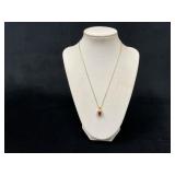 Gold Necklace with Garnet and Diamond Halo Pendant