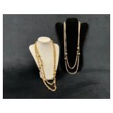 Two Gold-Tone Beaded Multi-Strand Necklaces