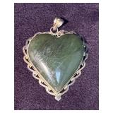 Vintage Sterling Silver Heart-Shaped Green Jade Pe