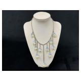 Silver-Tone Necklace With Faceted Glass Teardrop P
