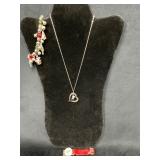 Three Items: Heart Necklace, Mickey Mouse Watch, a