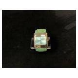 Geneva Wristwatch with Green Leather Band and Squa