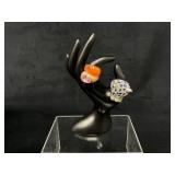 Three Rings with Leopard Stretchy Band, All Size 7