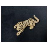 Gold-Tone Tiger Brooch with Clear Crystals