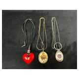 Three Necklaces Featuring Heart Pendant, Floral Lo