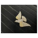 Gold-Tone Bird Brooch with Rhinestone Accents