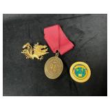 South Carolina Reunion Medal, Gold Dragon Pin, and