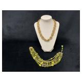 Two Necklaces: Gold-Toned Chain and Multi-Strand G