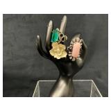 Three Fashion Rings Featuring Gemstone and Floral