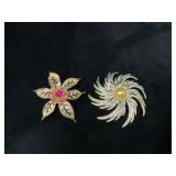 Floral and Swirl Motif Rhinestone Brooches