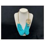 Gold-Tone Seahorse Necklace with Turquoise Bead St